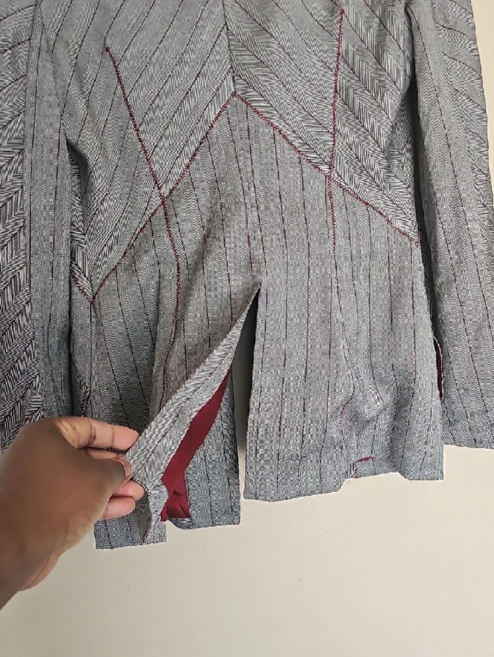 bebe Gray Pinstripe Two-Piece Suit with Burgundy Lining - Picture 4 of 13